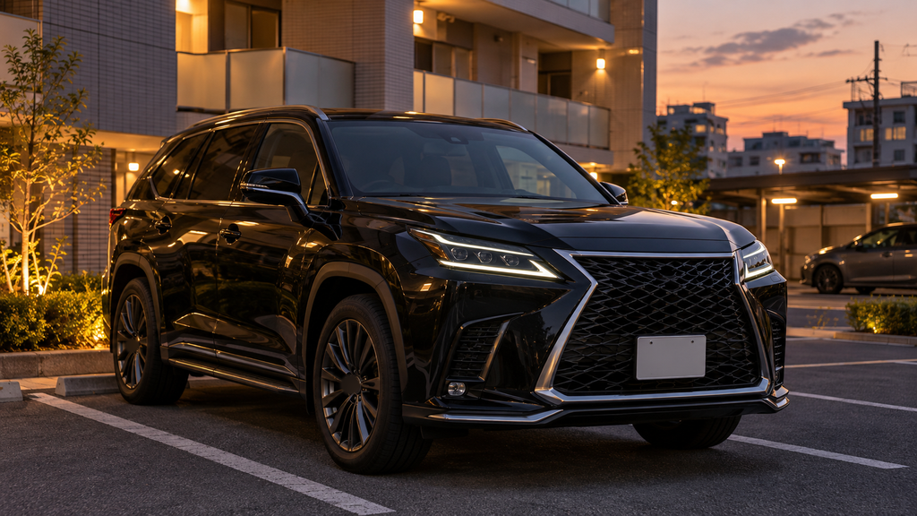 マンションの駐車場に停まる黒い高級SUV