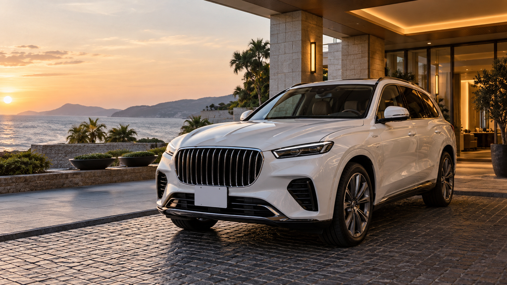 リゾートホテルに停まるイタリアの高級SUV