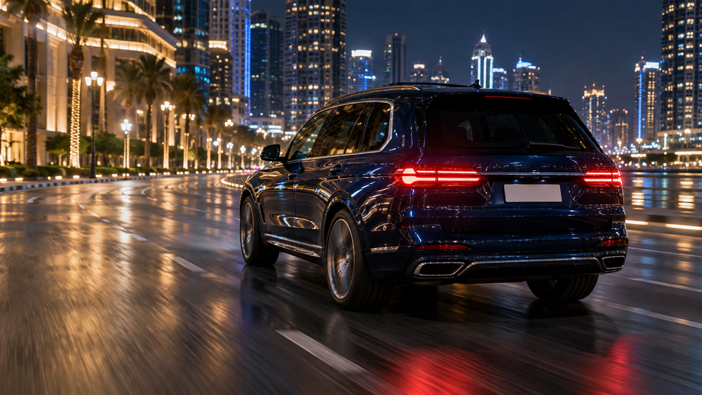 納車後に夜の街を走り出す高級SUV
