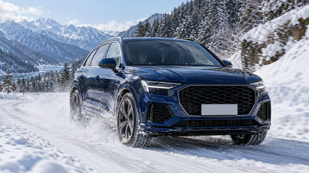 雪道を走るドイツ製の高級SUV