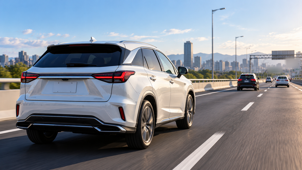 高速道路を落ち着いて走る白い高級SUV